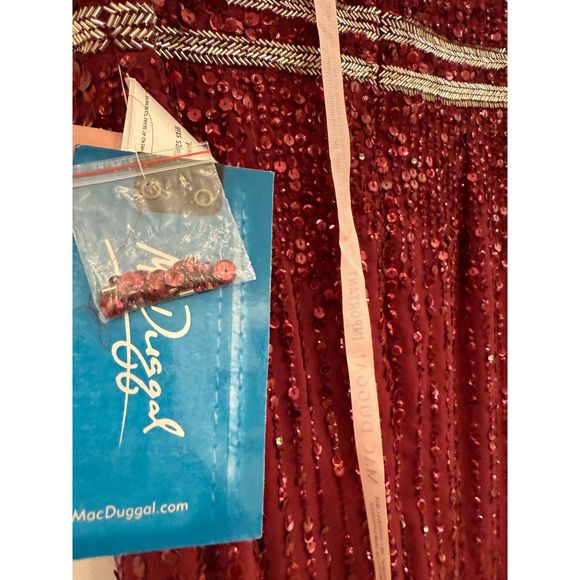 MAC DUGGAL Dark Red Sleeveless High Neck Beaded Midi Sheath Dress Style #A10509 - Picture 6 of 6